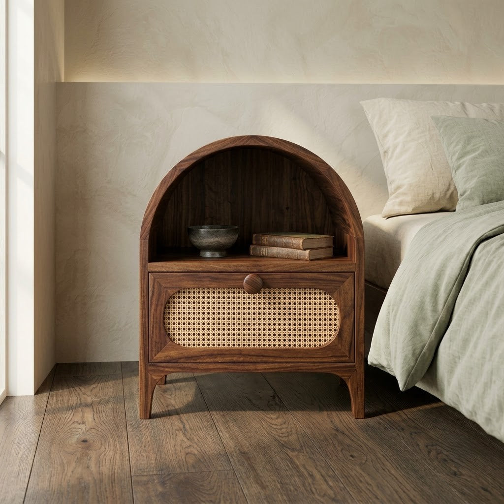 Modern Dark Walnut Wooden Bedside Cabinet for Bedroom Storage