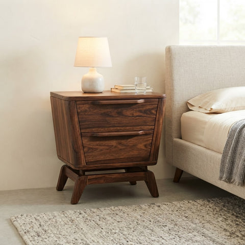 Modern Dark Walnut Wooden Bedside Cabinet for Bedroom