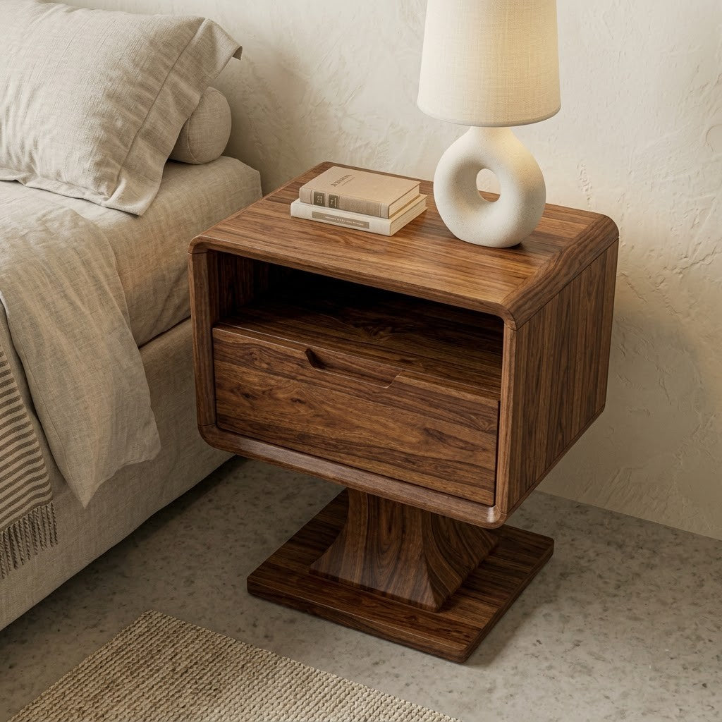 Modern Dark Walnut wooden bedside table for bedroom