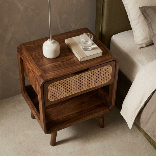 Modern Dark Walnut wooden bedside table with storage