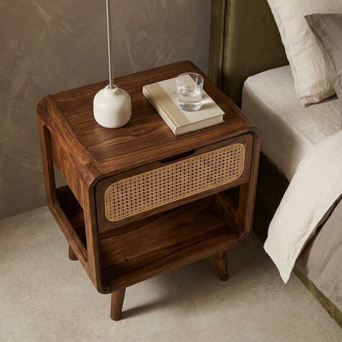 Modern Dark Walnut wooden bedside table with storage