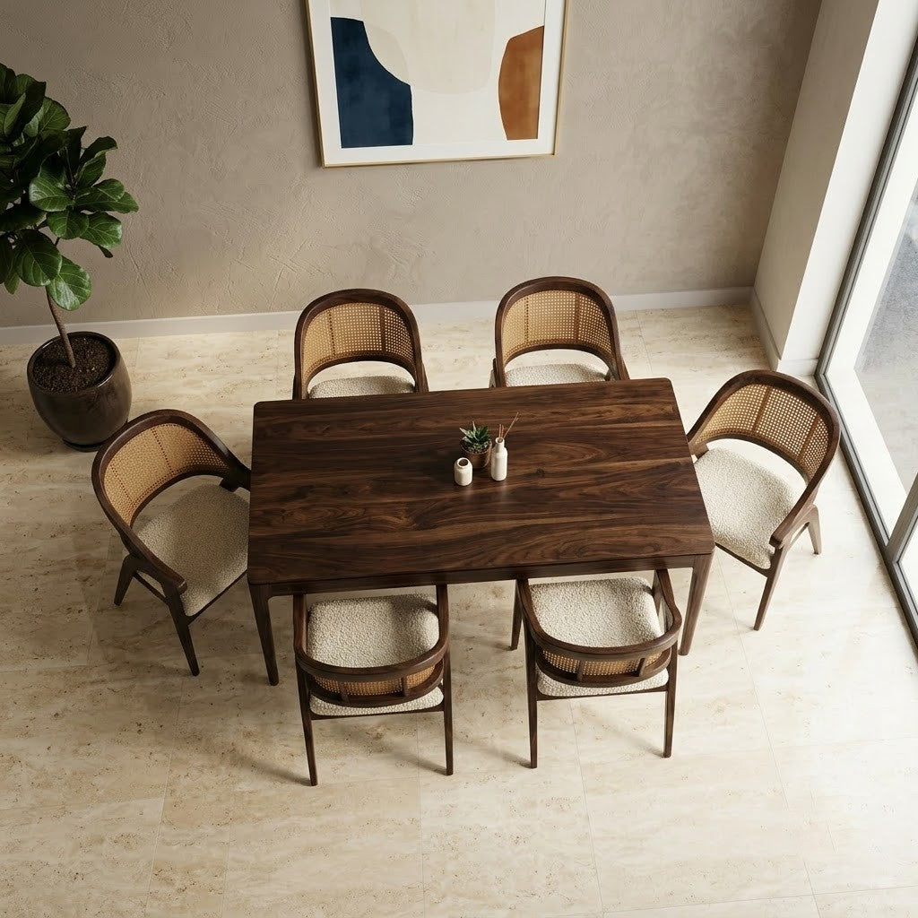 Modern Dining Room Furniture with Cane Back Wooden Chairs