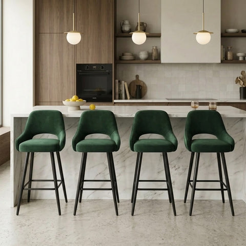Modern Green Upholstered Counter Bar Stools – Set of 4