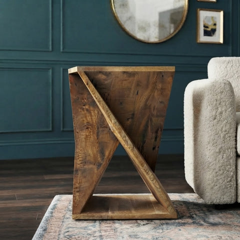Modern Mango Wood Geometric End Table | PRITI Side Table for Living Room & Bedroom