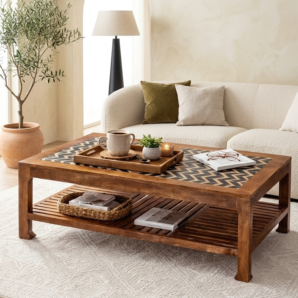Modern Mango wood center table in Paintco Walnut finish
