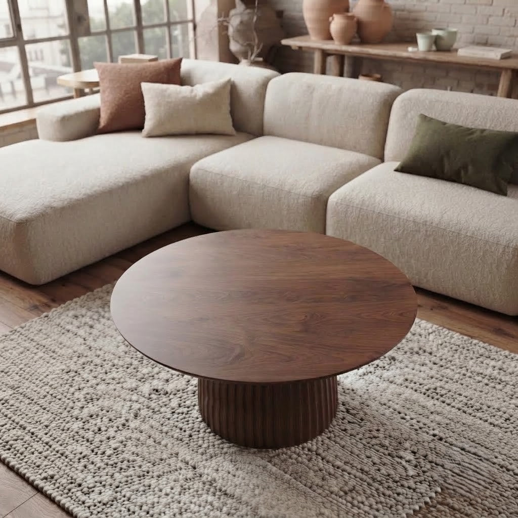Modern Round Center Table 85 cm – Ribbed Base | PRITI
