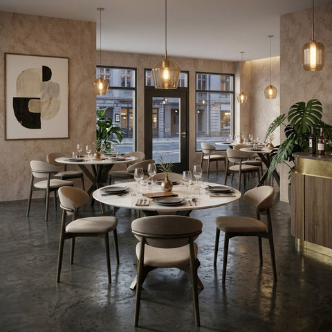 Modern Round Dining Table in Quartz with Black PU Legs