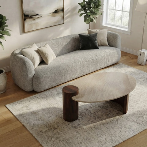 Modern Travertine & Wood Coffee Table in 5 Sizes (80cm to 120cm) | PRITI