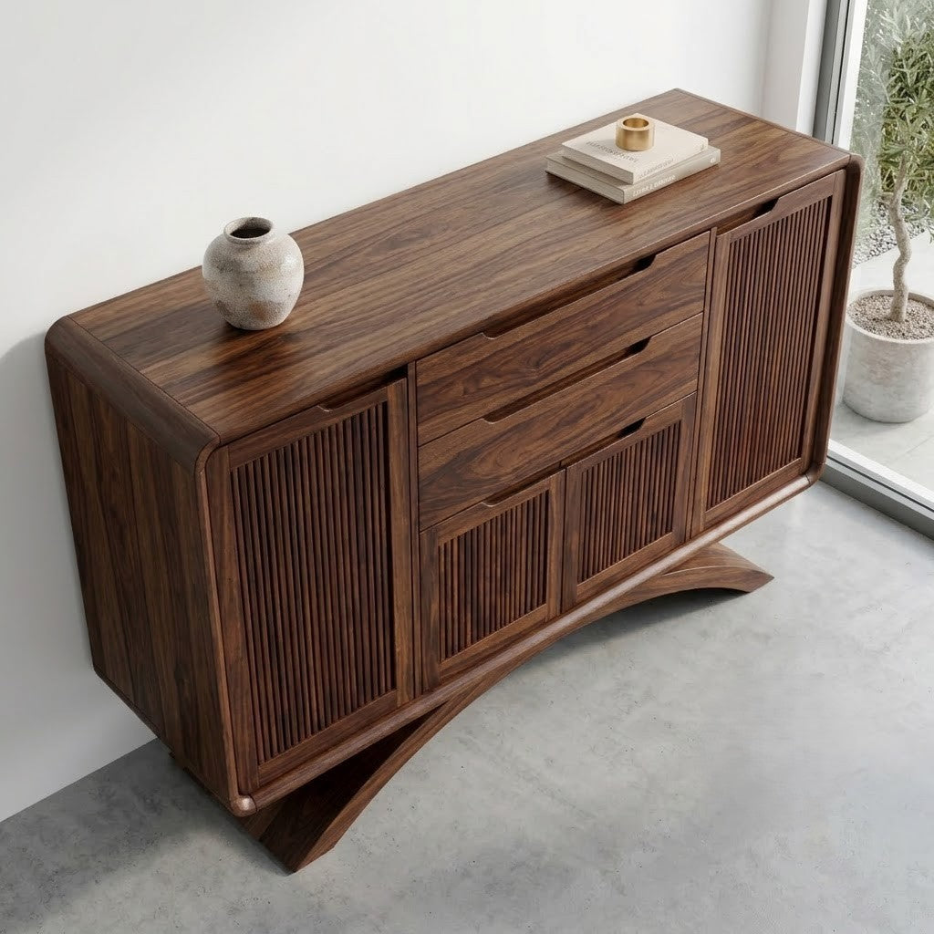 Modern Walnut Console Storage Cabinet for Living Room