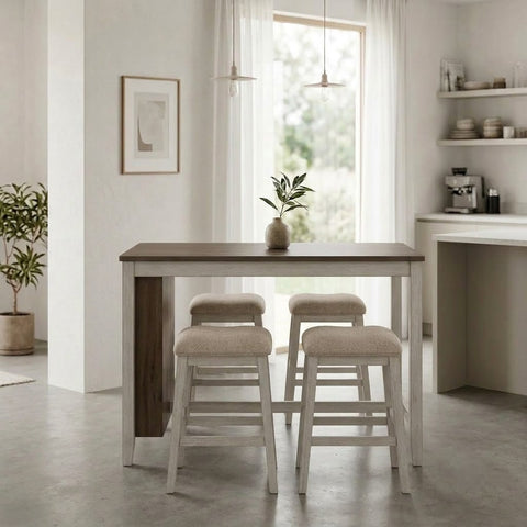 Modern kitchen counter table set with four matching dining chairs