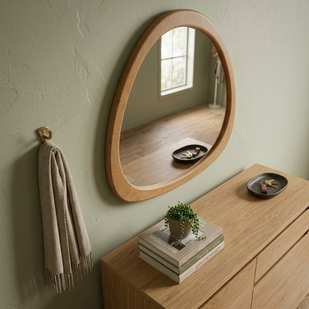 Modern pebble shape wooden mirror for bedroom décor