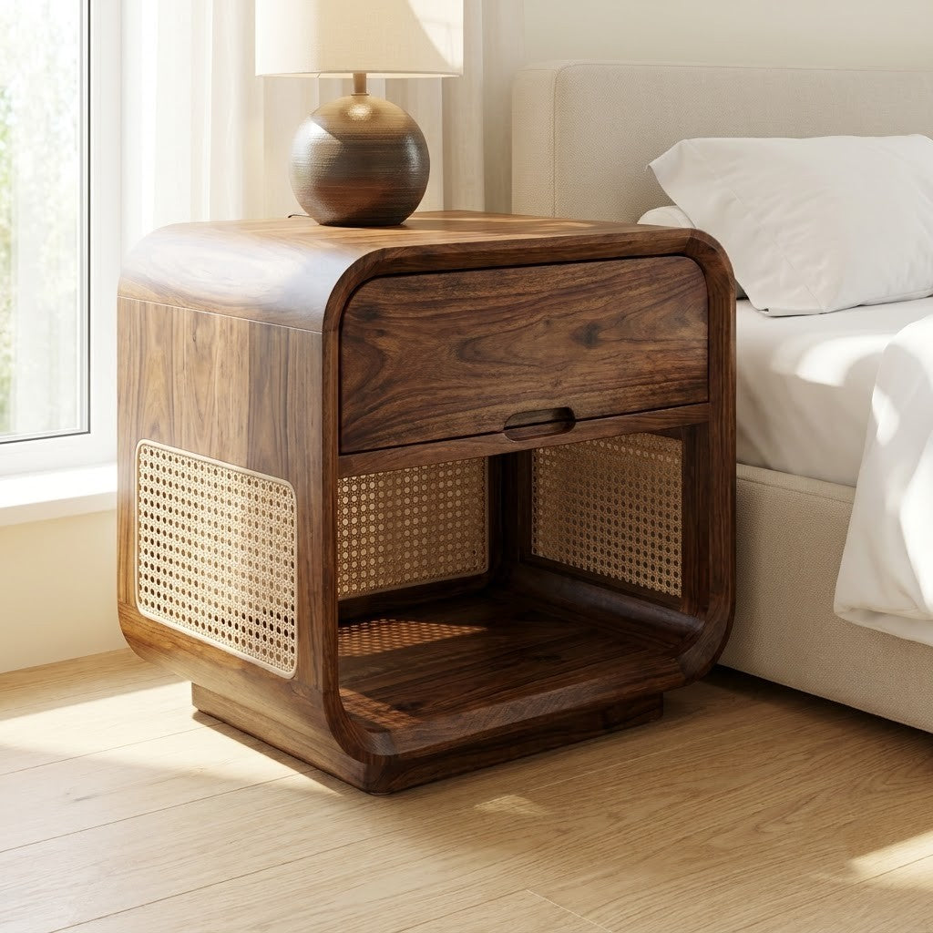 Modern wooden bedside table for contemporary bedroom