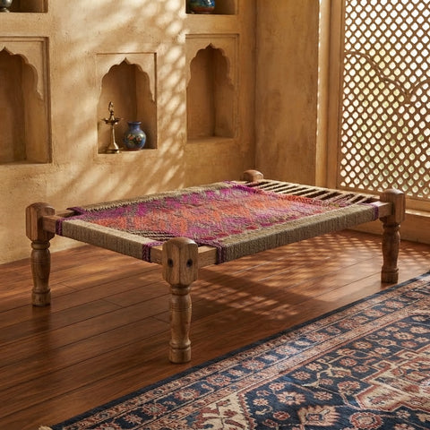 Multicolor Jute Rope Bench with Wooden Frame