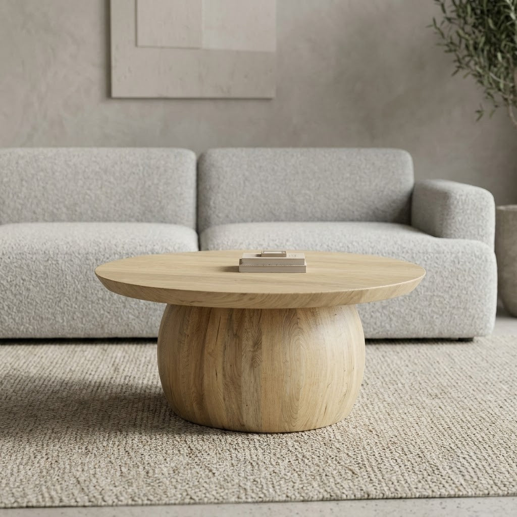 Natural Mango Wood round center table with pedestal base