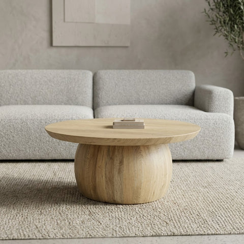 Natural Mango Wood round center table with pedestal base