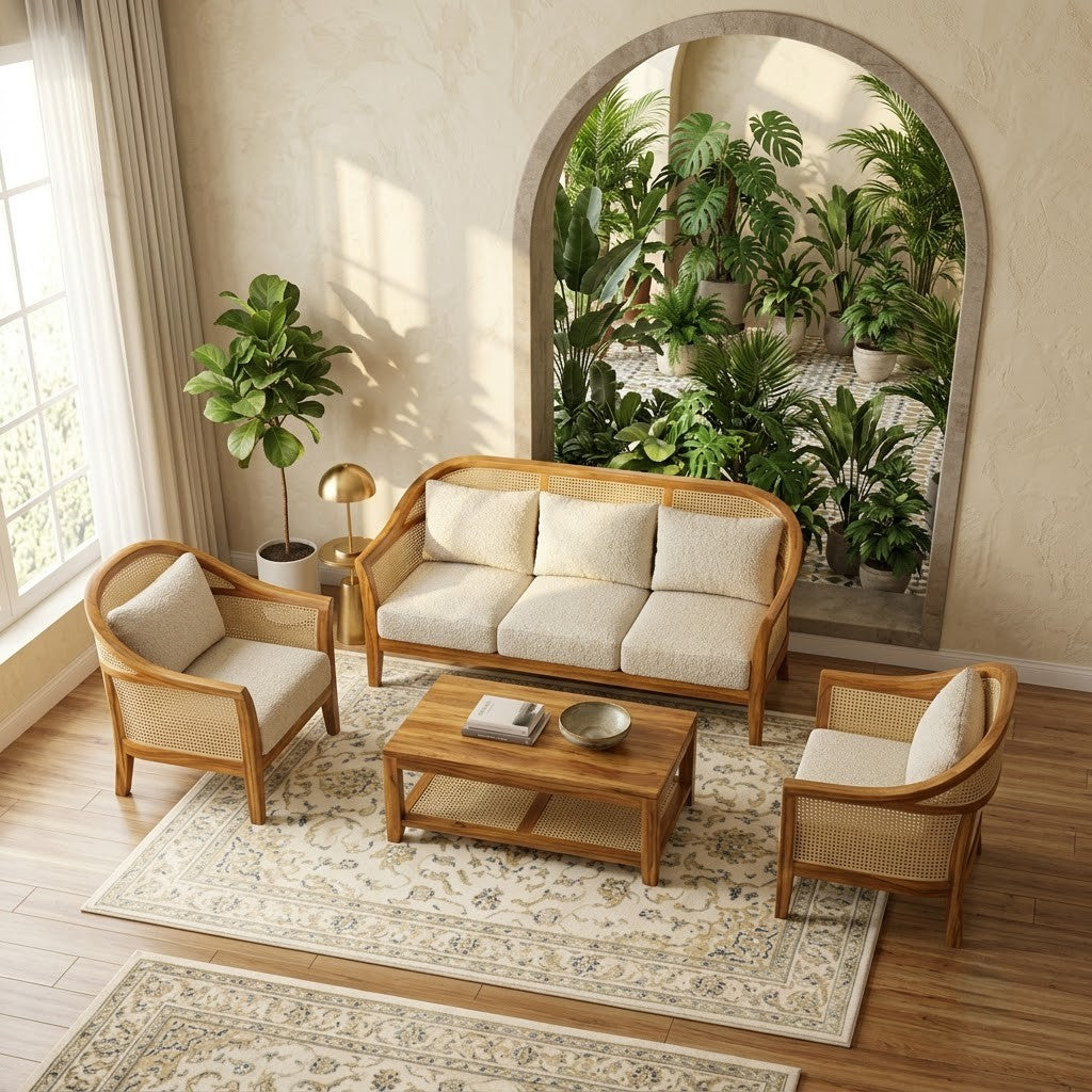 Natural Mango finish sofa set for modern living room