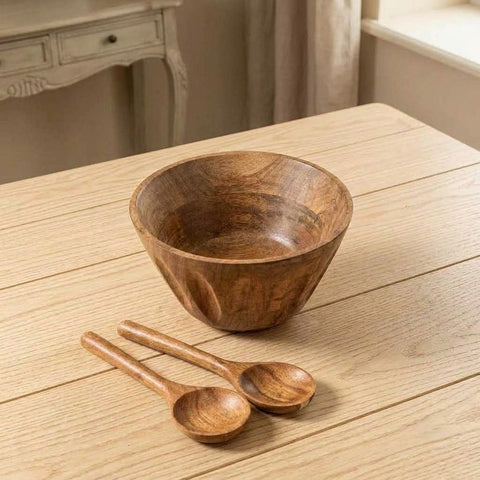 Natural acacia wood serving bowl for dining table and home décor