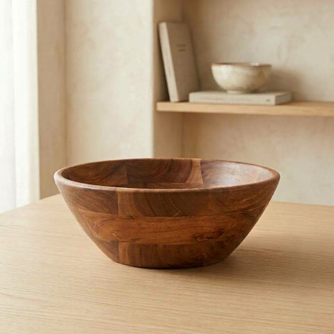 Natural acacia wood serving bowl for dining table décor