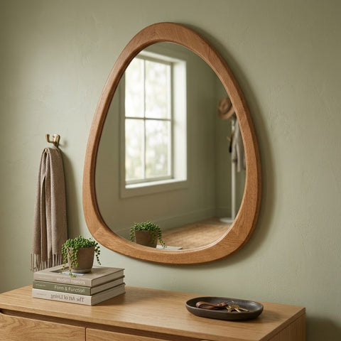 Natural teak wooden mirror for modern living room