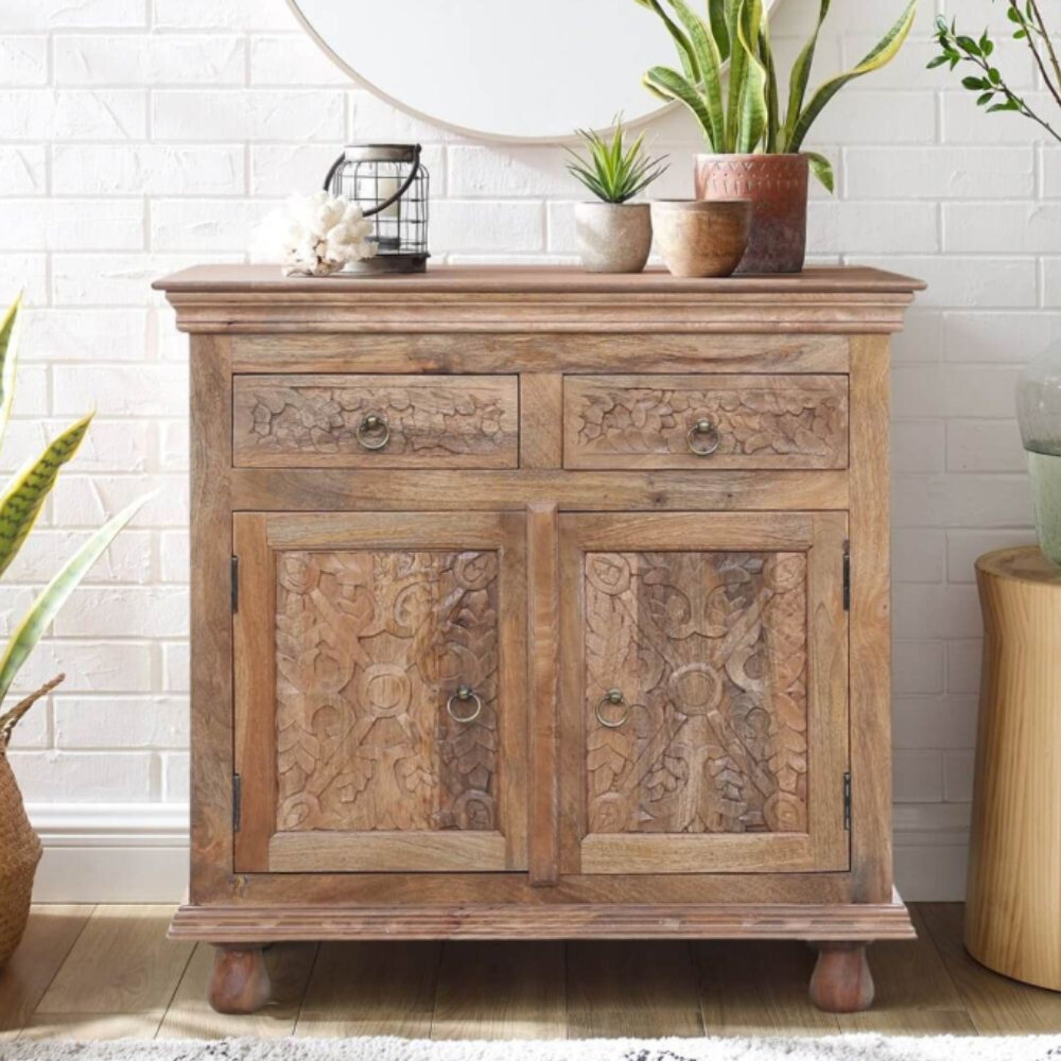 Kamelia Carved Wooden 2 Drawer Sideboard