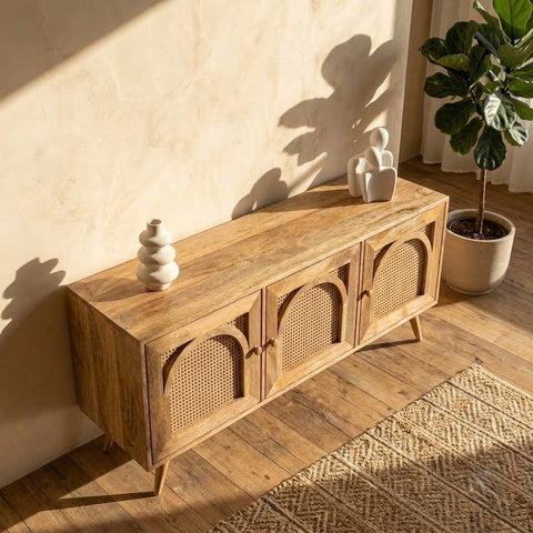 PRITI 160 CM Wooden TV Unit – Stylish Mango Wood Entertainment Console