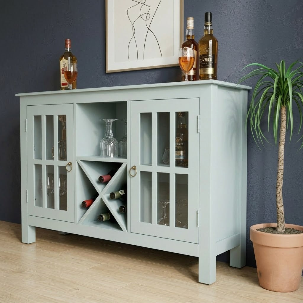 PRITI 2 Door Wooden Bar Cabinet | Mango Wood Home Bar Storage Cabinet
