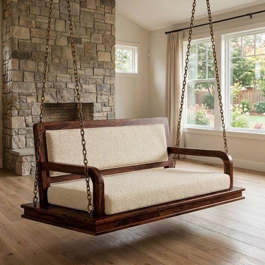 PRITI 2 Seater Sheesham Wood Swing for Home | Dark Walnut Finish