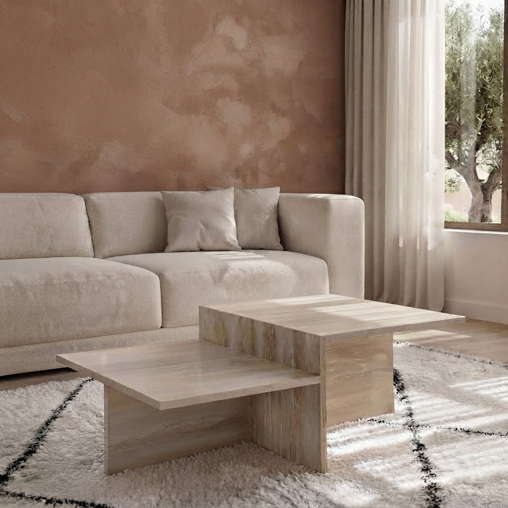 PRITI 2 Tier Travertine Coffee Table