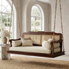 PRITI 2 seater wooden swing in dark walnut Sheesham wood with Crème Boucle fabric