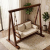 PRITI 2 seater wooden swing in dark walnut Sheesham wood with Crème Boucle upholstery