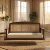 PRITI 2 seater wooden swing with crème boucle fabric and Dark Walnut Sheesham wood