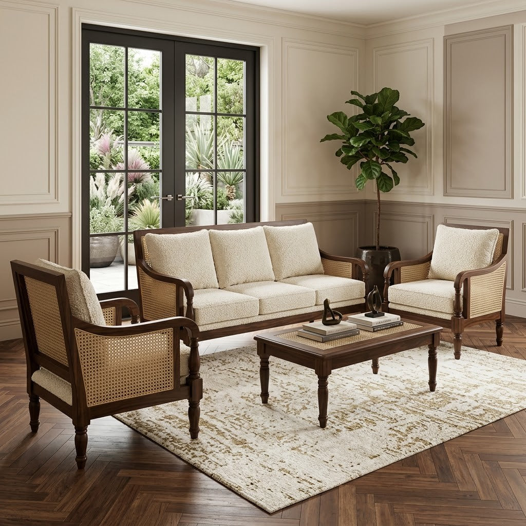 PRITI 3+1+1 Dark Walnut Sheesham wood sofa set
