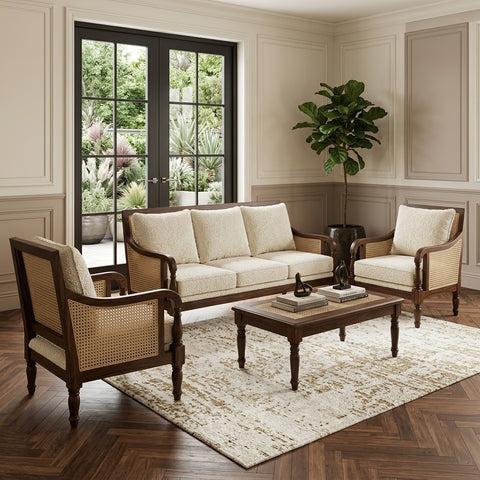 PRITI 3+1+1 Dark Walnut Sheesham wood sofa set