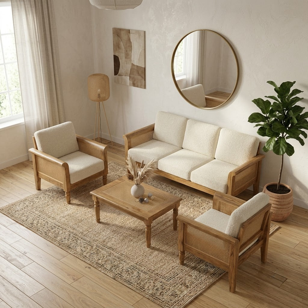 PRITI 3+1+1 Natural Mango Wood sofa set