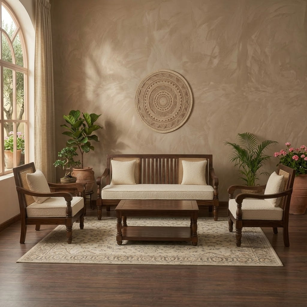 PRITI 3+1+1 Sheesham wood sofa set in Dark Walnut