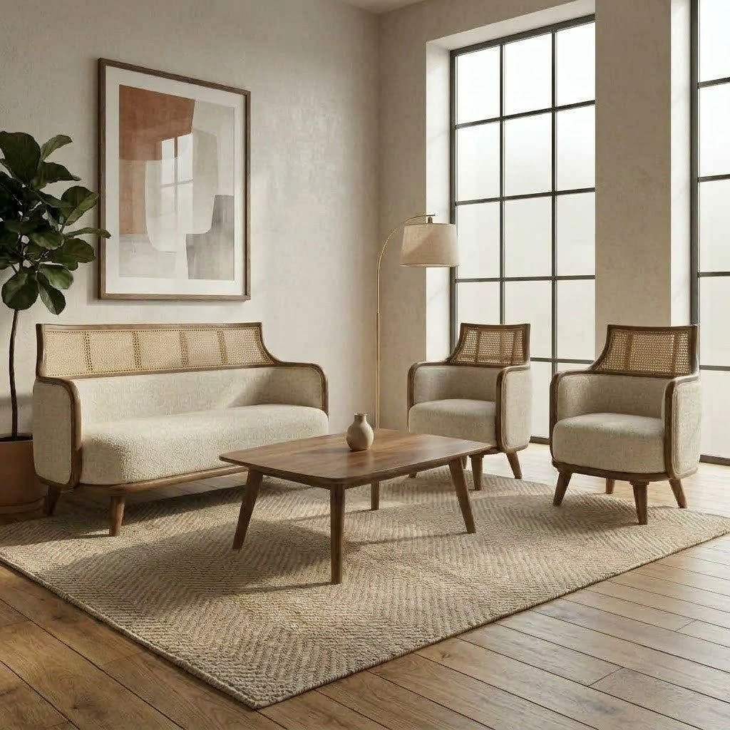 PRITI 3+1+1 five seater wooden sofa set for living room