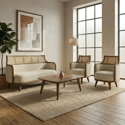 PRITI 3+1+1 five seater wooden sofa set for living room