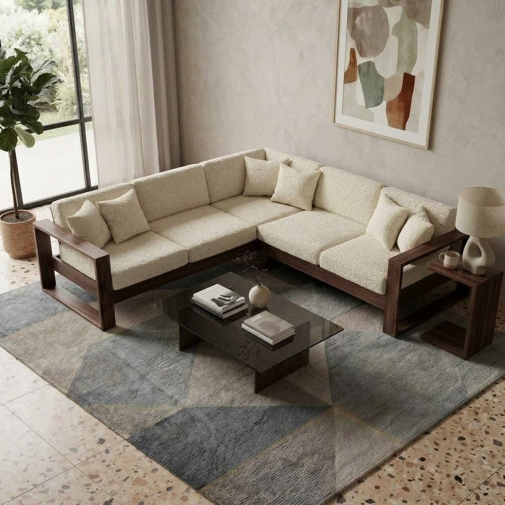 PRITI 3+3 corner sectional wooden sofa for living room