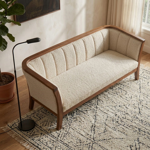 PRITI 3 Seater Wooden Sofa in Textured Crème Upholstery