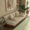 PRITI 3 seater wooden sofa with Honey Finish and upholstered cushions