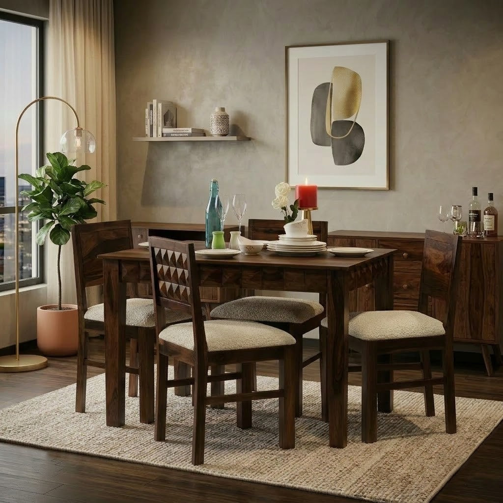 PRITI 4 Seater Sheesham Wood Dining Table with 4 Chairs