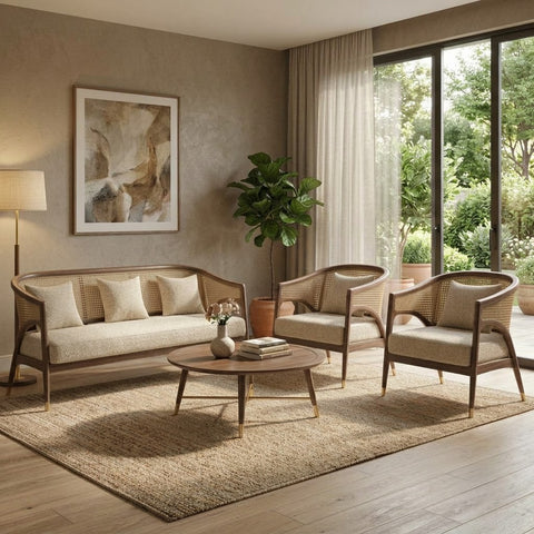 PRITI 5 seater 3+1+1 teak wood sofa in Dark Walnut finish