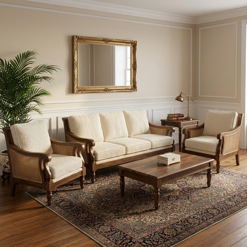PRITI 5 seater wooden sofa set for living room