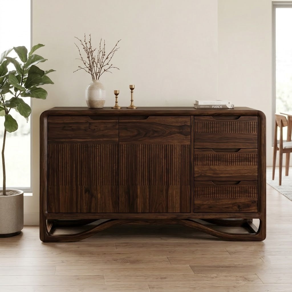 PRITI 60 Inch Dark Walnut Wooden Storage Sideboard