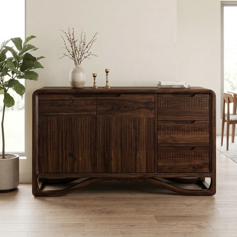 PRITI 60 Inch Dark Walnut Wooden Storage Sideboard