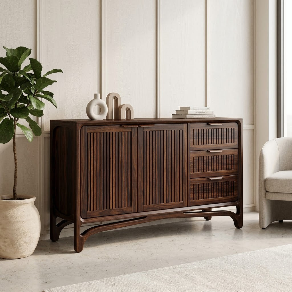 PRITI 60 inch wooden sideboard with drawers and cabinets