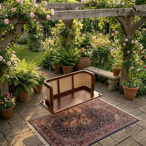 PRITI 60 inch wooden swing with traditional cane backrest