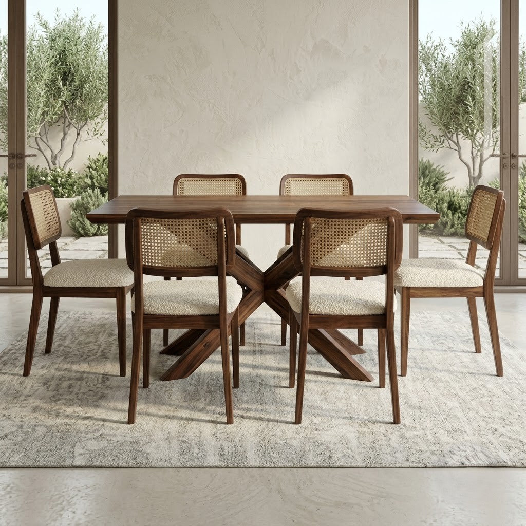 PRITI 6 Seater Dining Table with Crème Boucle Chairs