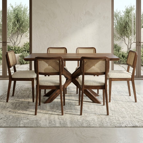 PRITI 6 Seater Dining Table with Crème Boucle Chairs