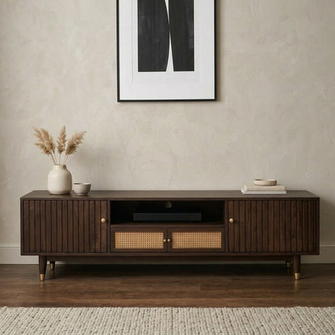 PRITI 70 Inch Entertainment Cabinet with Cane Panel Detailing